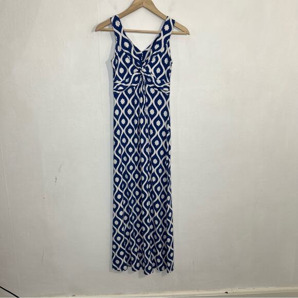 Boden Blue White Geometric Twist Front Jersey Maxi Dress Size 4 - Picture 15 of 16